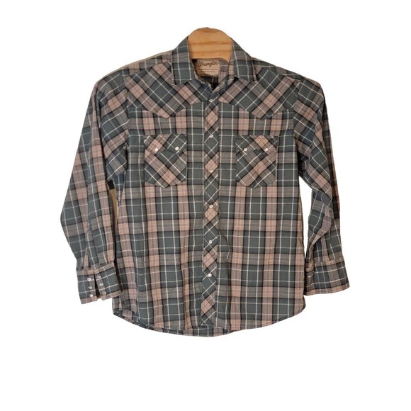 Wrangler Western Fashion Pearl Snap Button Up Shirt SS Green Plaid Size Medium - Picture 1 of 5
